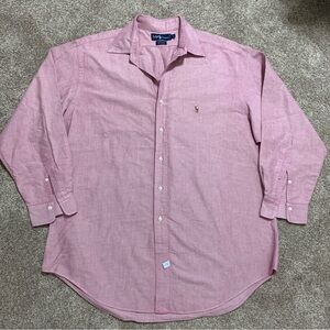 Vintage Ralph Lauren Mens Pink Red Button Down Shirt Yarmouth Flesh Pony 16.5-33